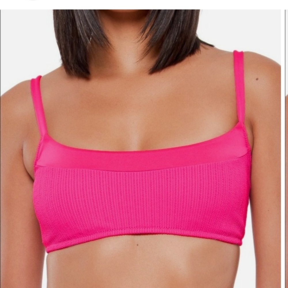 Hibiscus pink seamed bandeau Style bikini top Small